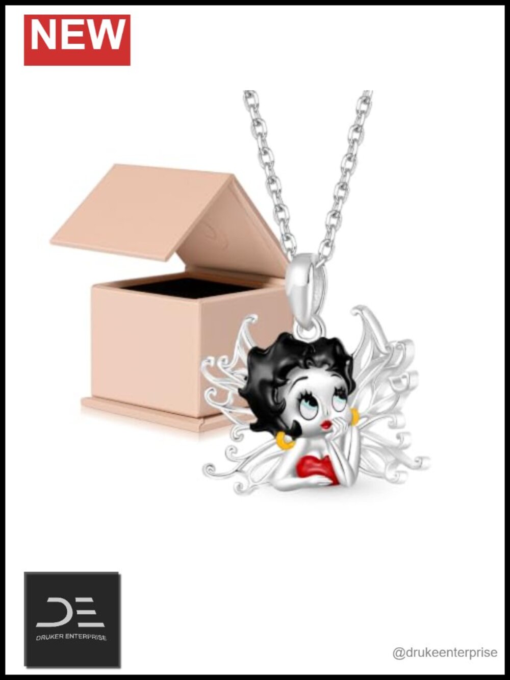 925 Sterling Silver Flapper Wings Pendant Necklace for Women